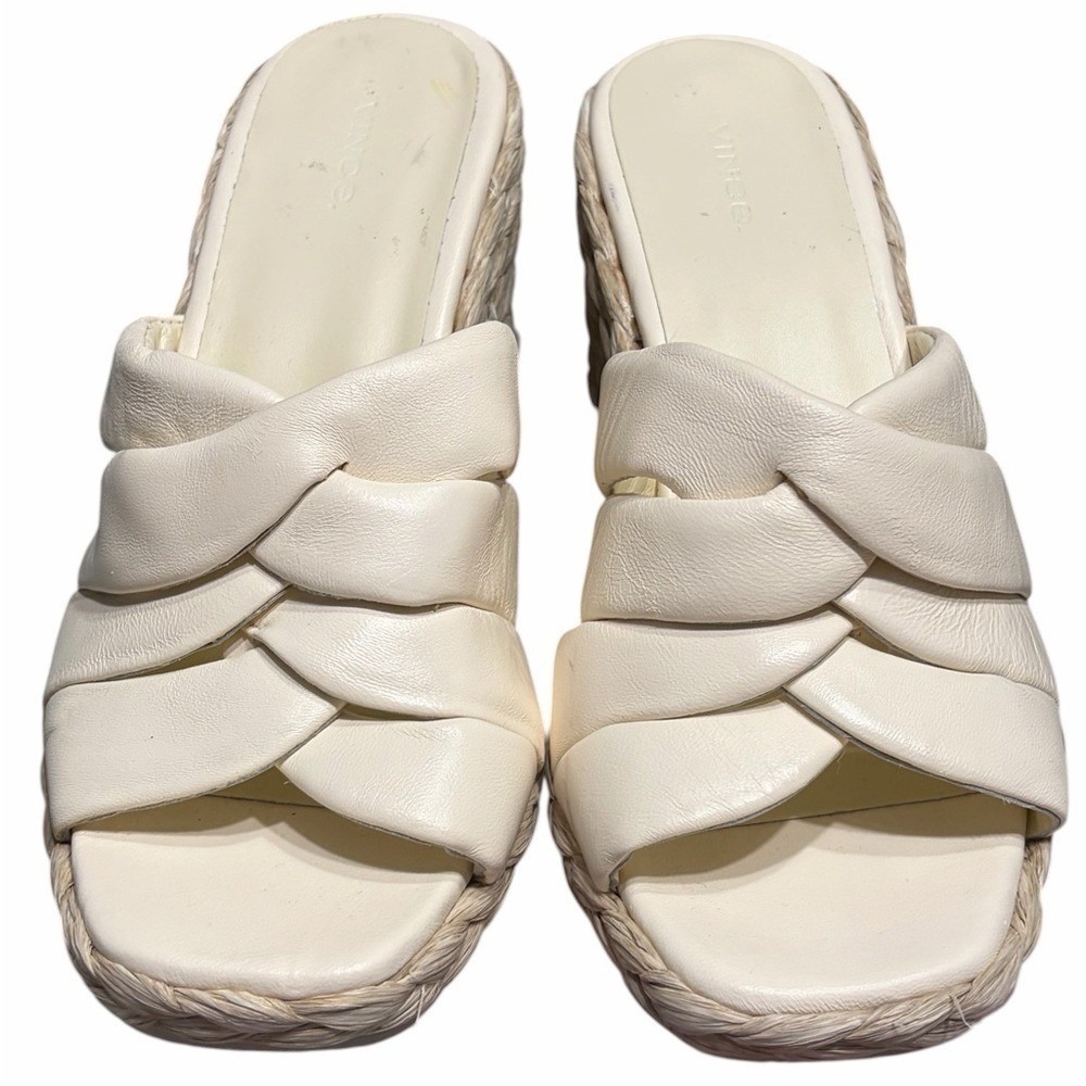 Vince Camuto Cream Braided Leather Slide Mules